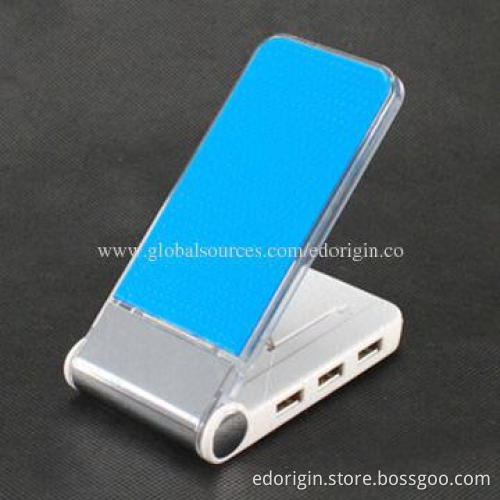 LED USB Hub Mobile Phone Holder with Card Reader, can Read SD, TF, MS, M2 Cards, Foldable